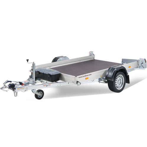 Remorque à plateau abaissable pour transporter des engins et véhicules deux-roues particulièrement lourds