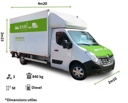 Camion 22m3 avec ridelle élévatrice de livraison d'Exel Location avec dimensions utiles Location de véhicules utilitaires de livraison à Lausanne :camion 22m3 avec hayon