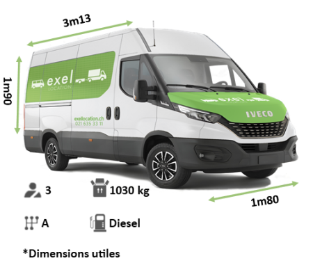 fourgon 12m3 automatique de livraison d'Exel Location avec dimensions utiles Location de véhicules utilitaires de livraison à Lausanne : fourgon 12m3 automatique