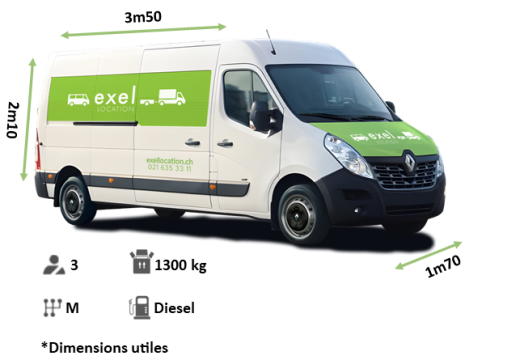 fourgon 15m3 extra long de livraison d'Exel Location avec dimensions utiles Location de véhicules utilitaires de livraison à Lausanne : fourgon 15m3 extra long